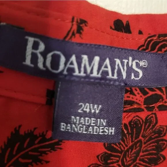 #78 Roaman's Red Black Floral Womens Button Up Shirt, Plus Size 24W - Picture 9 of 9